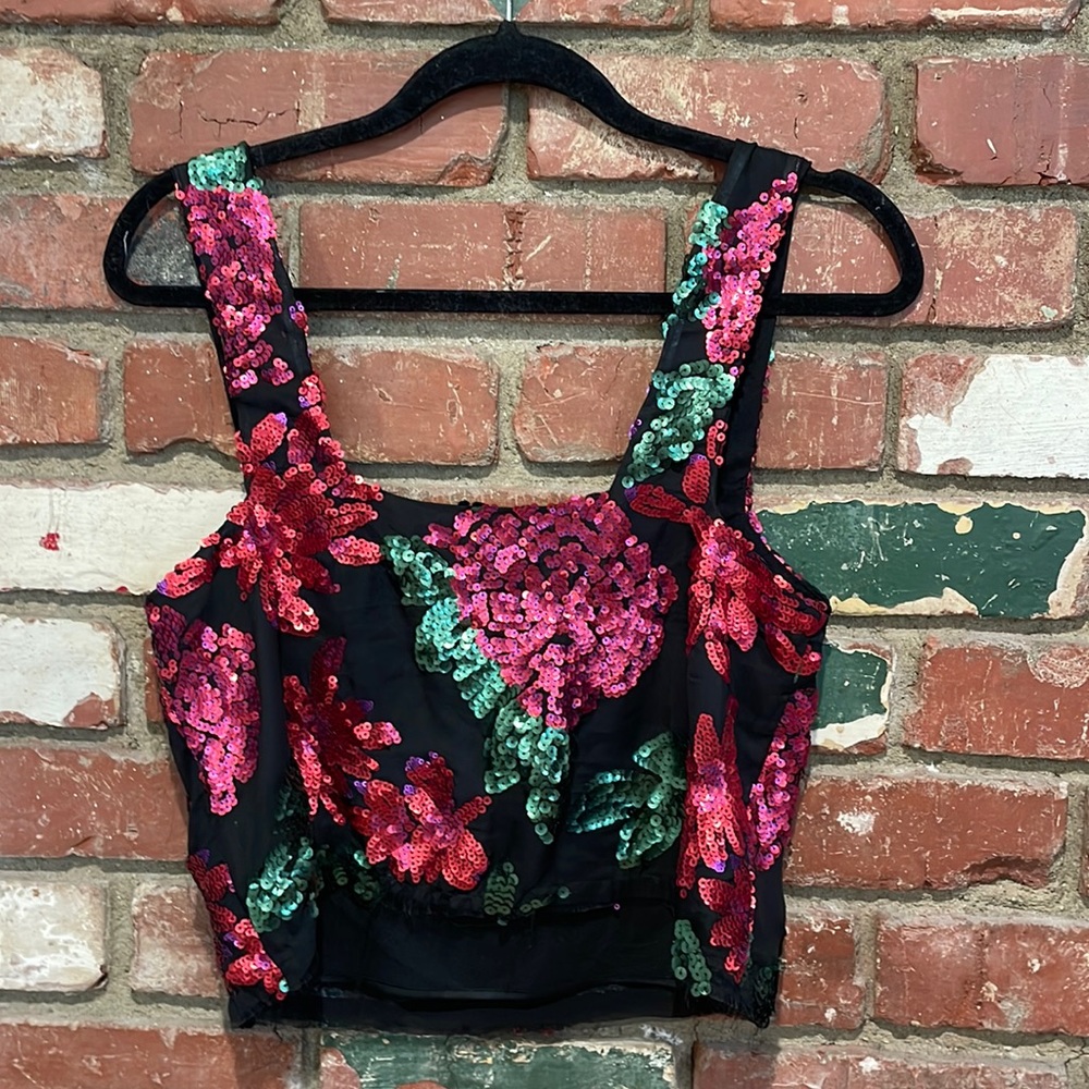 Show Me Your mumu black sequins floral design  shine  New - Picture 4 of 5